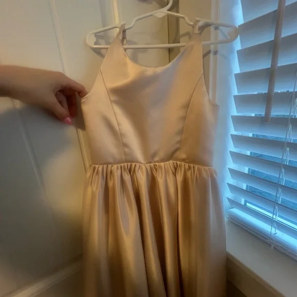 Gold/ cream Satin Kids Dress with Bow, flower girl dress - Picture 8 of 16